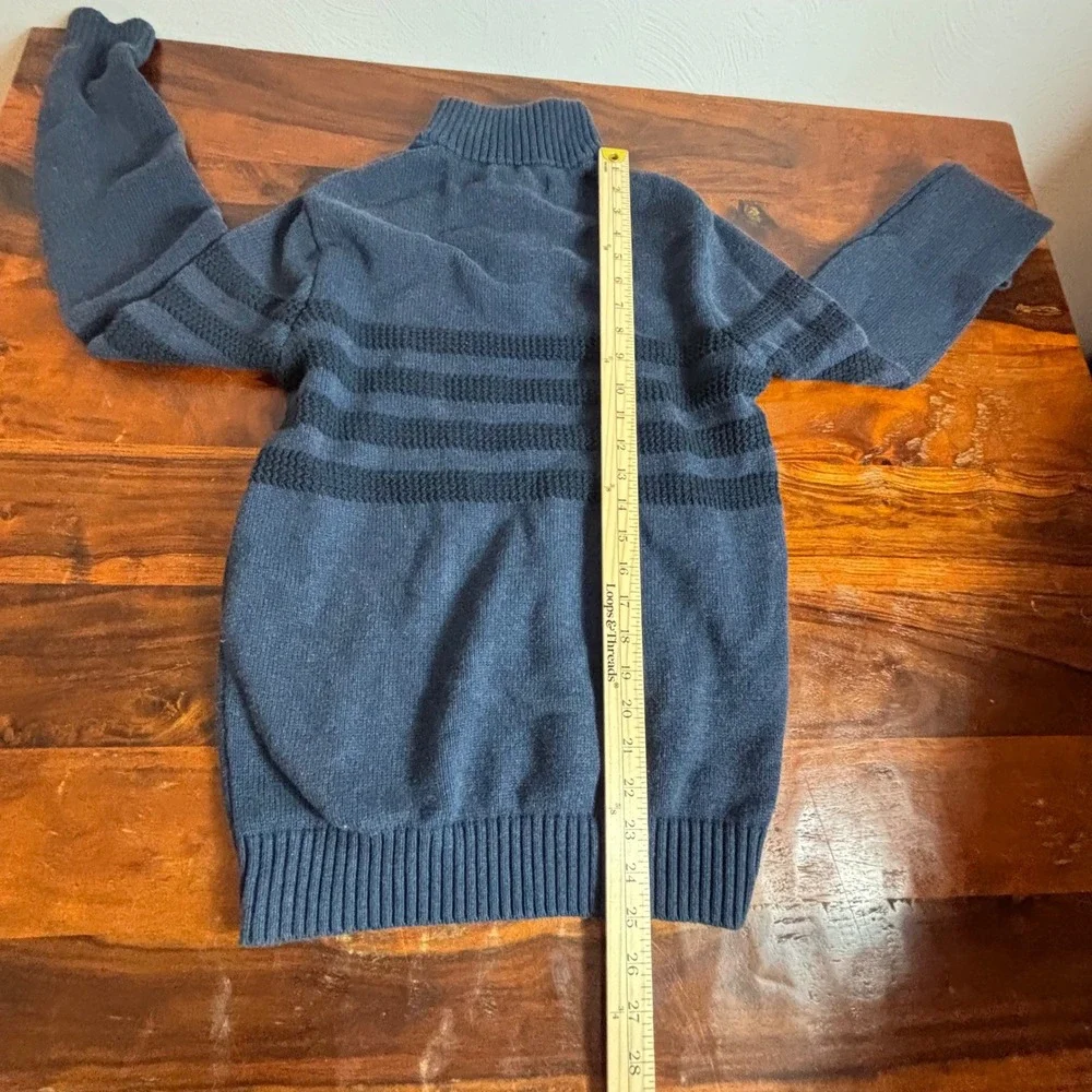 Tahari Mens Quarter Zip Sweater Blue Black Striped 100%‎ Cotton Mock Neck Medium